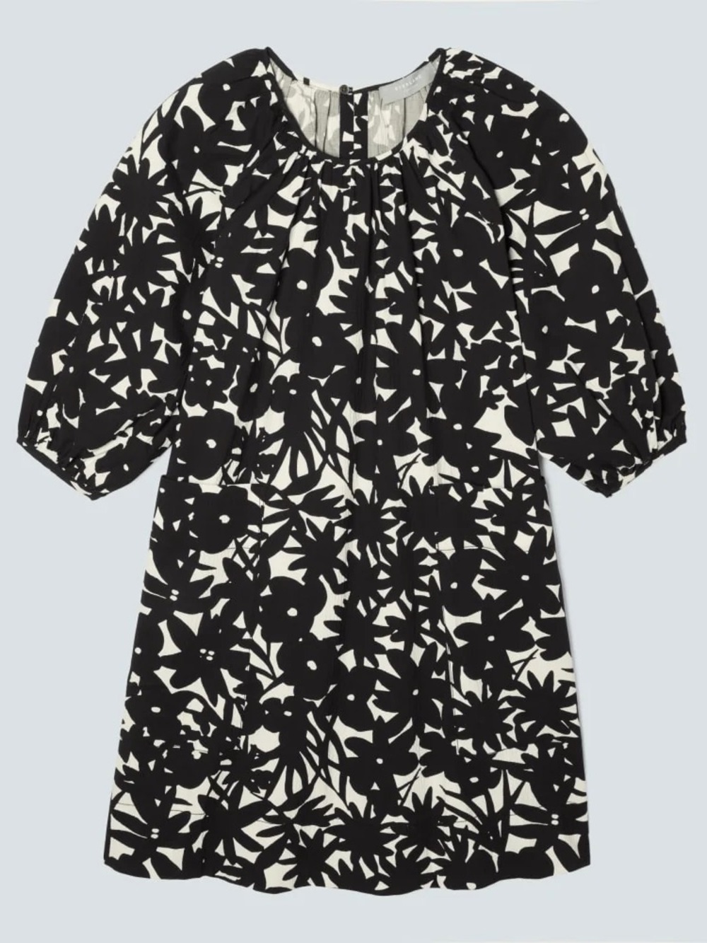 Everlane Black & White Floral Puff-Sleeve Dress